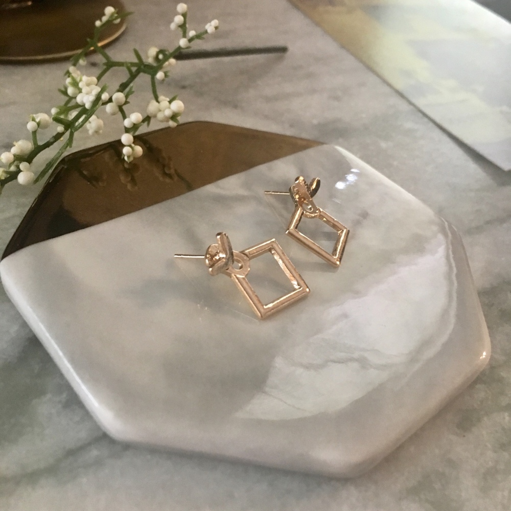 'Harlow' Square Geometric Ear Jacket Gold Earrings - Picture 4 of 5